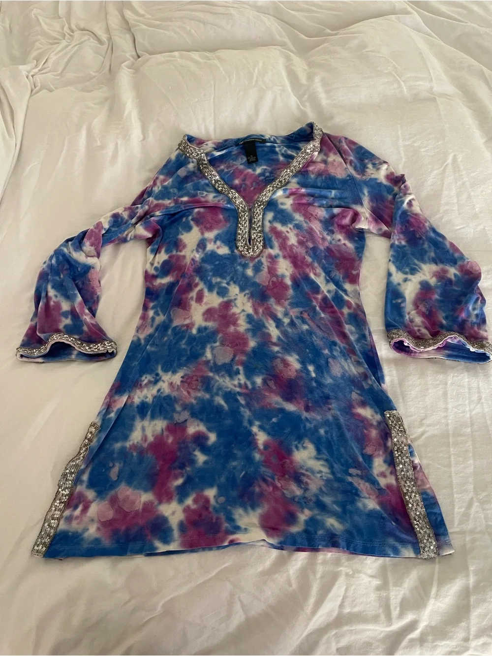 Tie-Dye Blue & Purple Beaded Tunic Top
